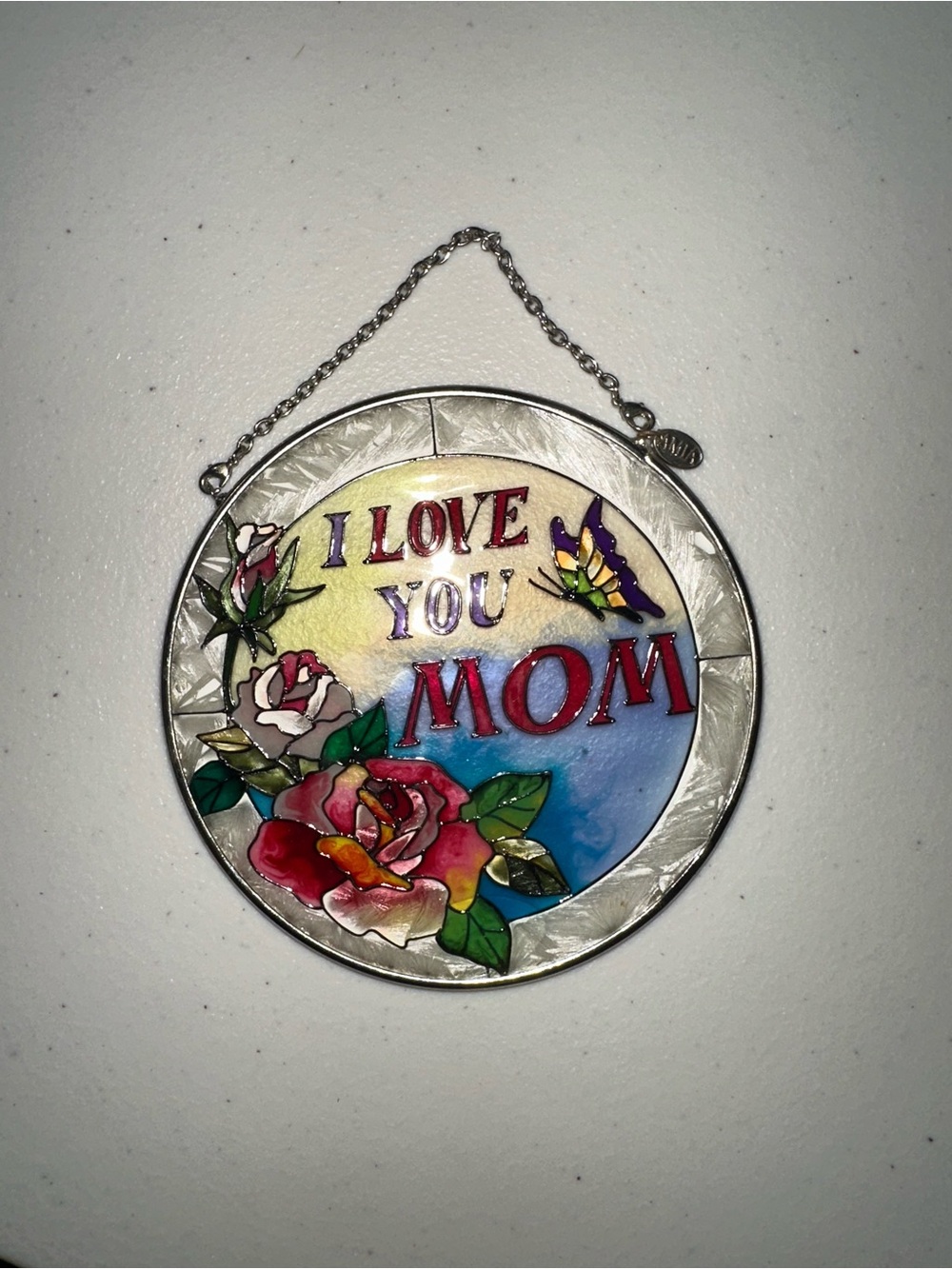 "I Love You Mom" Multicolor Stained Glass Hanging Accent
